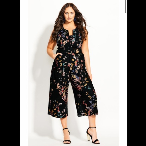 City Chic Pants - City Chic NEW black floral wide leg jumpsuit 14/XS